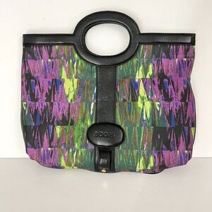 VTG Bodhi Geometric Print Leather‎ Trim Cutout Handle Large Tote Bag BBW00012275